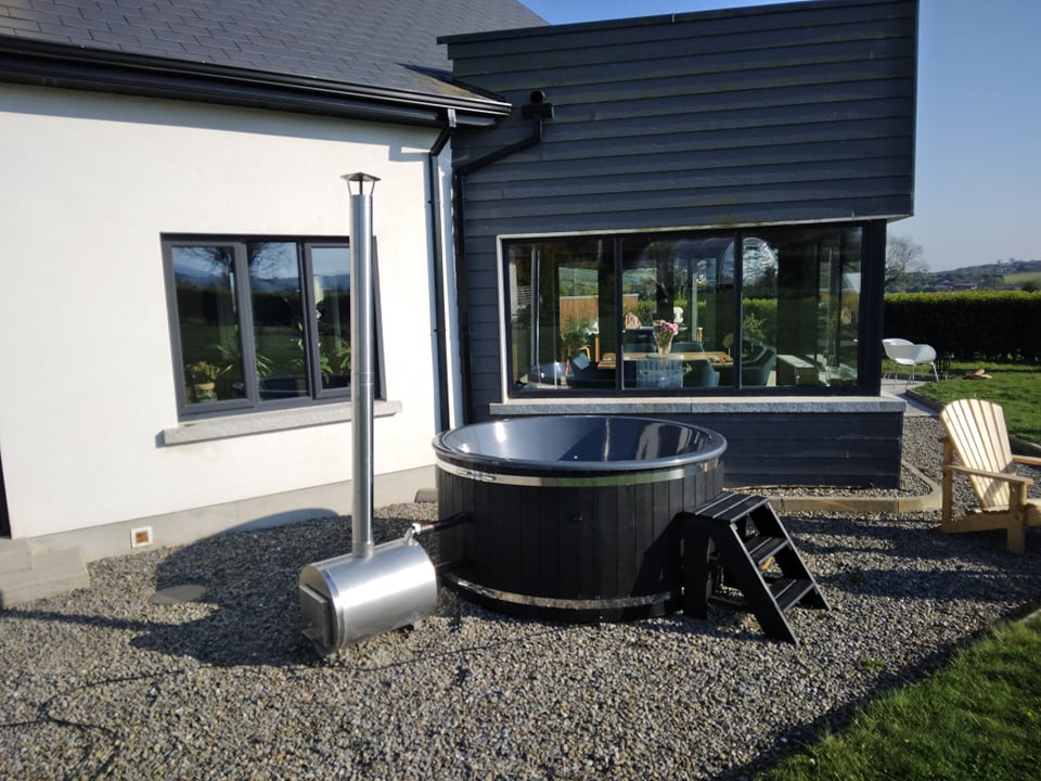 Wood Fired Hot Tub With External Burner, Air Jacuzzi System And Hydro Massage System