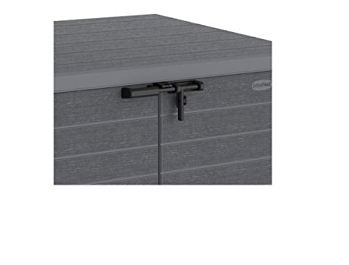 Duramax Cedargrain StoreAway 1200L Plastic Garden Storage Shed / Flat Lid - Outdoor Storage Bike Shed – Durable & Strong Construction– Ideal for Tools, Bikes, BBQs & 2x 240L Bins, 145x85x125 cm, Grey