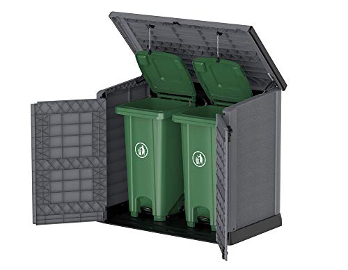 Duramax Cedargrain StoreAway 1200L Plastic Garden Storage Shed / Flat Lid - Outdoor Storage Bike Shed – Durable & Strong Construction– Ideal for Tools, Bikes, BBQs & 2x 240L Bins, 145x85x125 cm, Grey