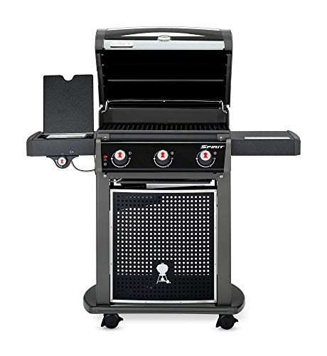 Weber Spirit E-320 Classic Gas Grill Barbeque | BBQ Grill with 3 Burners & Sideburner | Cast Aluminium Lid Cover & Body | Fixed Side Table & Cupboard | Portable Stand on Wheels - Black (46415074)