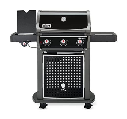 Weber Spirit E-320 Classic Gas Grill Barbeque | BBQ Grill with 3 Burners & Sideburner | Cast Aluminium Lid Cover & Body | Fixed Side Table & Cupboard | Portable Stand on Wheels - Black (46415074)