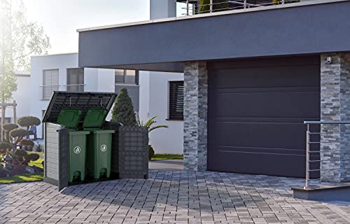 Duramax Cedargrain StoreAway 1200L Plastic Garden Storage Shed / Flat Lid - Outdoor Storage Bike Shed – Durable & Strong Construction– Ideal for Tools, Bikes, BBQs & 2x 240L Bins, 145x85x125 cm, Grey