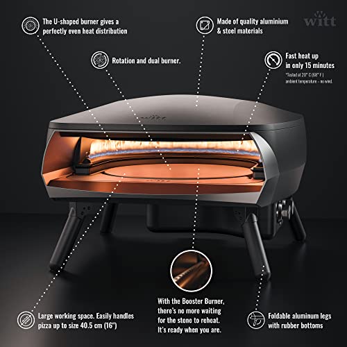 Witt ETNA Rotante Pizza Oven with 360 Degrees Rotating Pizza Stone. This Outdoor Gas Pizza Oven Comes with a Booster Burner & Prepares Pizza in Less than a minute (Black)