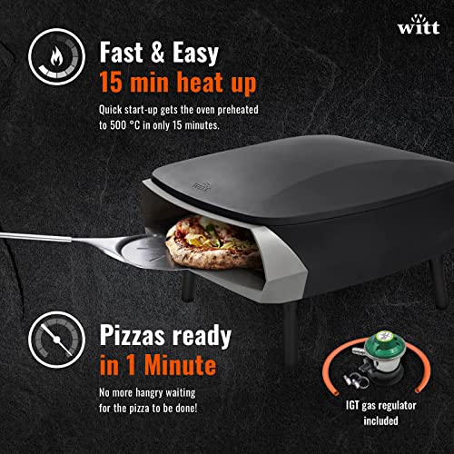 Witt ETNA Rotante Pizza Oven with 360 Degrees Rotating Pizza Stone. This Outdoor Gas Pizza Oven Comes with a Booster Burner & Prepares Pizza in Less than a minute (Black)