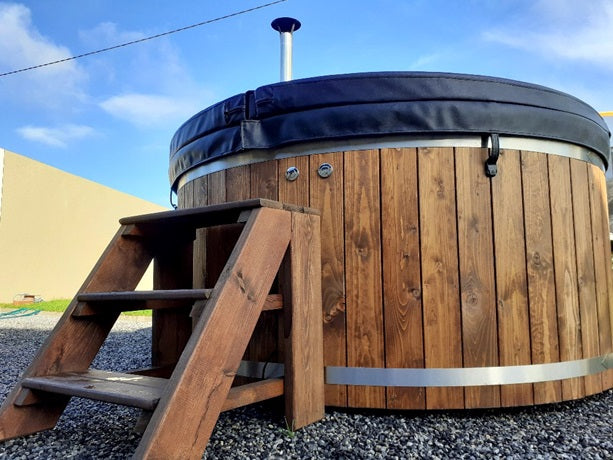 Wood Fired Hot Tub With External Burner, Air Jacuzzi System And Hydro Massage System