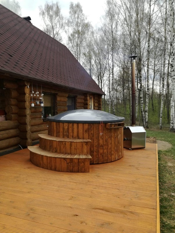Wood Fired Hot Tub With External Burner And Led Light