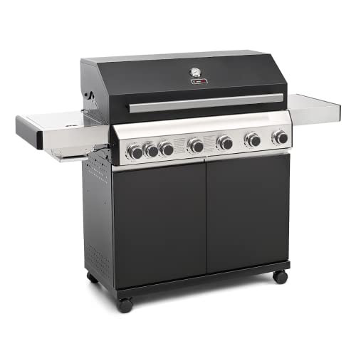 CosmoGrill Gas Barbecue 6+1 Premium Black Outdoor BBQ Grill with Sear Burner
