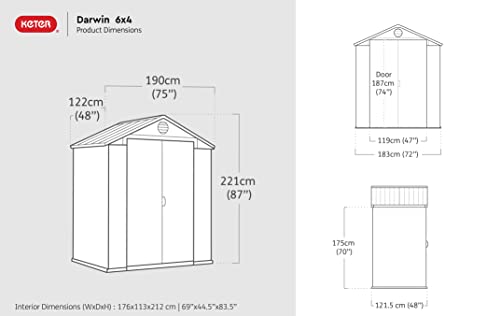 Keter Darwin Outdoor Apex Double Door Garden Storage Shed 6 x 4ft Brown