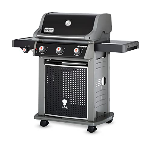 Weber Spirit E-320 Classic Gas Grill Barbeque | BBQ Grill with 3 Burners & Sideburner | Cast Aluminium Lid Cover & Body | Fixed Side Table & Cupboard | Portable Stand on Wheels - Black (46415074)