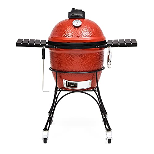 Kamado Joe KJ23RH Classic I Smoker BBQ, Outdoor Charcoal Barbecue Grill In Red With Cast Iron Cart, Heat Deflectors And Ash Tool
