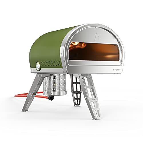 Gozney Roccbox Portable Outdoor Pizza Oven - Includes Professional Grade Pizza Peel, Built-In Thermometer and Safe Touch Silicone Jacket - Propane Gas Fired, With Rolling Wood Flame - New Olive Green