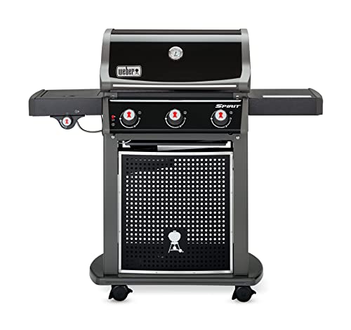 Weber Spirit E-320 Classic Gas Grill Barbeque | BBQ Grill with 3 Burners & Sideburner | Cast Aluminium Lid Cover & Body | Fixed Side Table & Cupboard | Portable Stand on Wheels - Black (46415074)