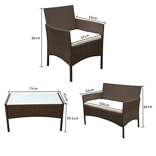Panana Rattan Garden Furniture 4 Piece Set Table Sofa Chair Patio Outdoor Conservatory Indoor Brown