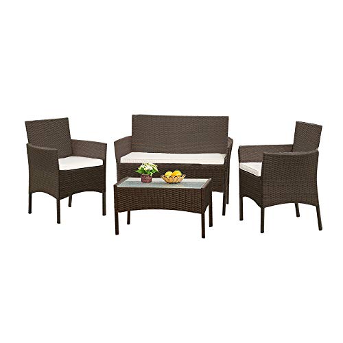 Panana Rattan Garden Furniture 4 Piece Set Table Sofa Chair Patio Outdoor Conservatory Indoor Brown