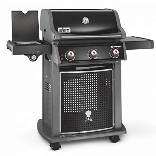 Weber Spirit E-320 Classic Gas Grill Barbeque | BBQ Grill with 3 Burners & Sideburner | Cast Aluminium Lid Cover & Body | Fixed Side Table & Cupboard | Portable Stand on Wheels - Black (46415074)
