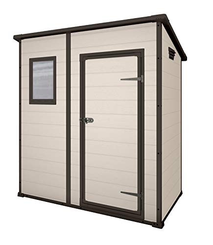 Keter Manor Pent Outdoor Garden Storage Shed, Beige/Brown, 6 x 4 ft