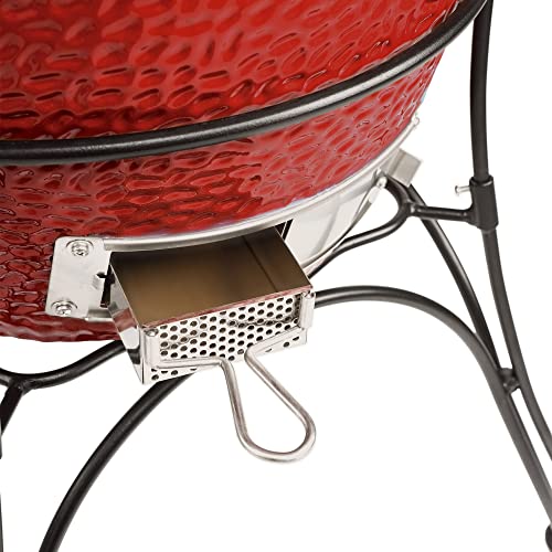Kamado Joe KJ23RHC Classic II Smoker BBQ, Outdoor Charcoal Barbecue Grill In Red With Cast Iron Cart, Heat Deflectors And Ash Tool