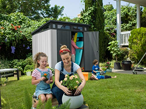 Keter Artisan Pent Outdoor Garden Storage Shed, Grey, 7 x 7 ft