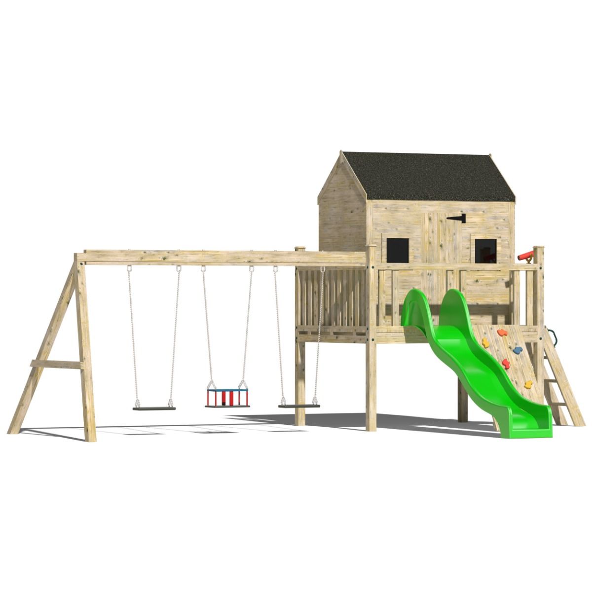 Kids Wooden Climbing Frame with Playhouse and Slide - Commercial Guinness