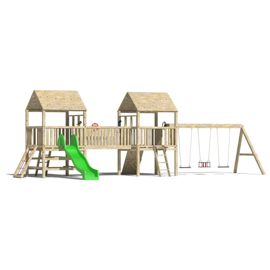 Wooden Climbing Frame with Slide, Steps, Rock Wall & Swings - Commercial Meath