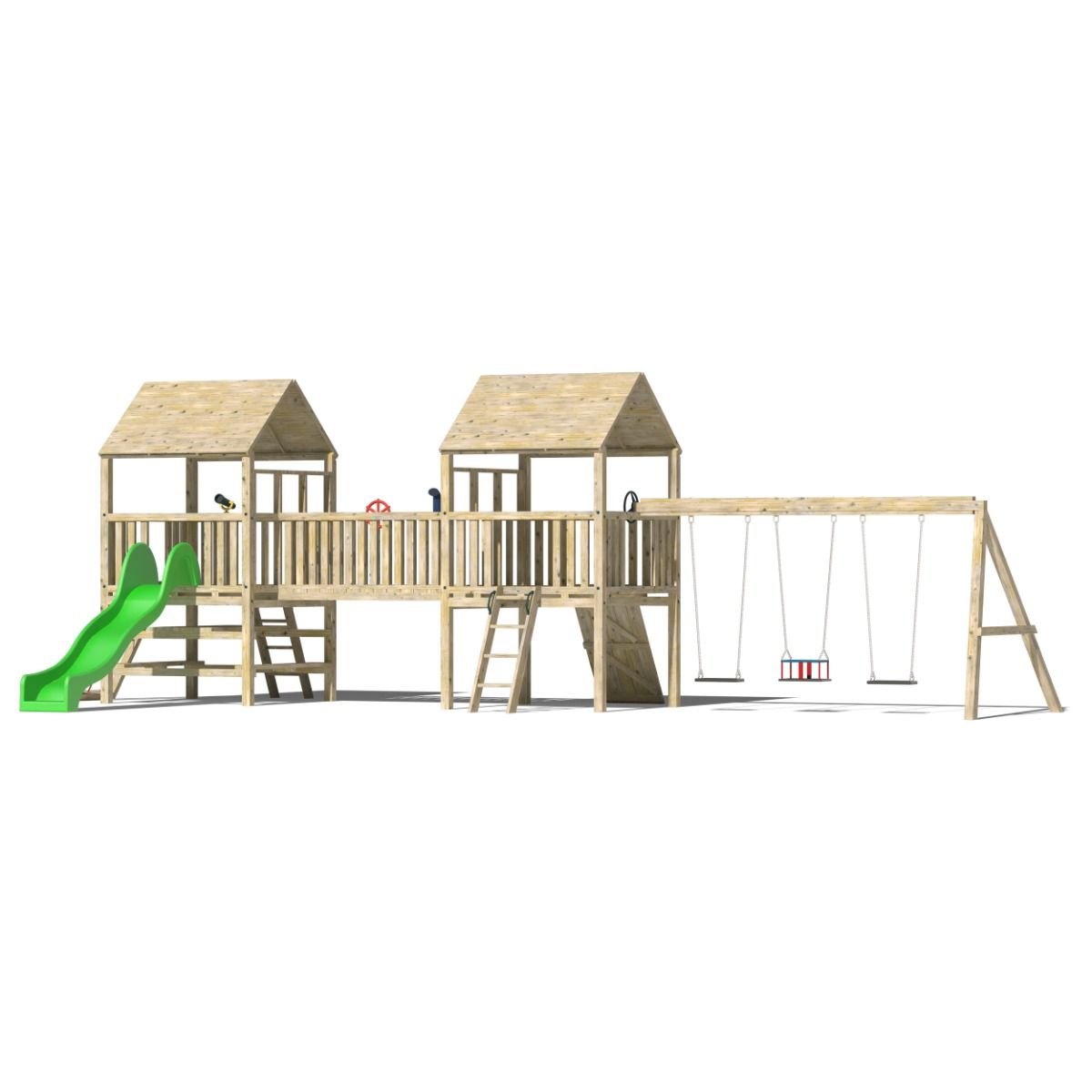 Wooden Climbing Frame with Slide, Steps, Rock Wall & Swings - Commercial Meath