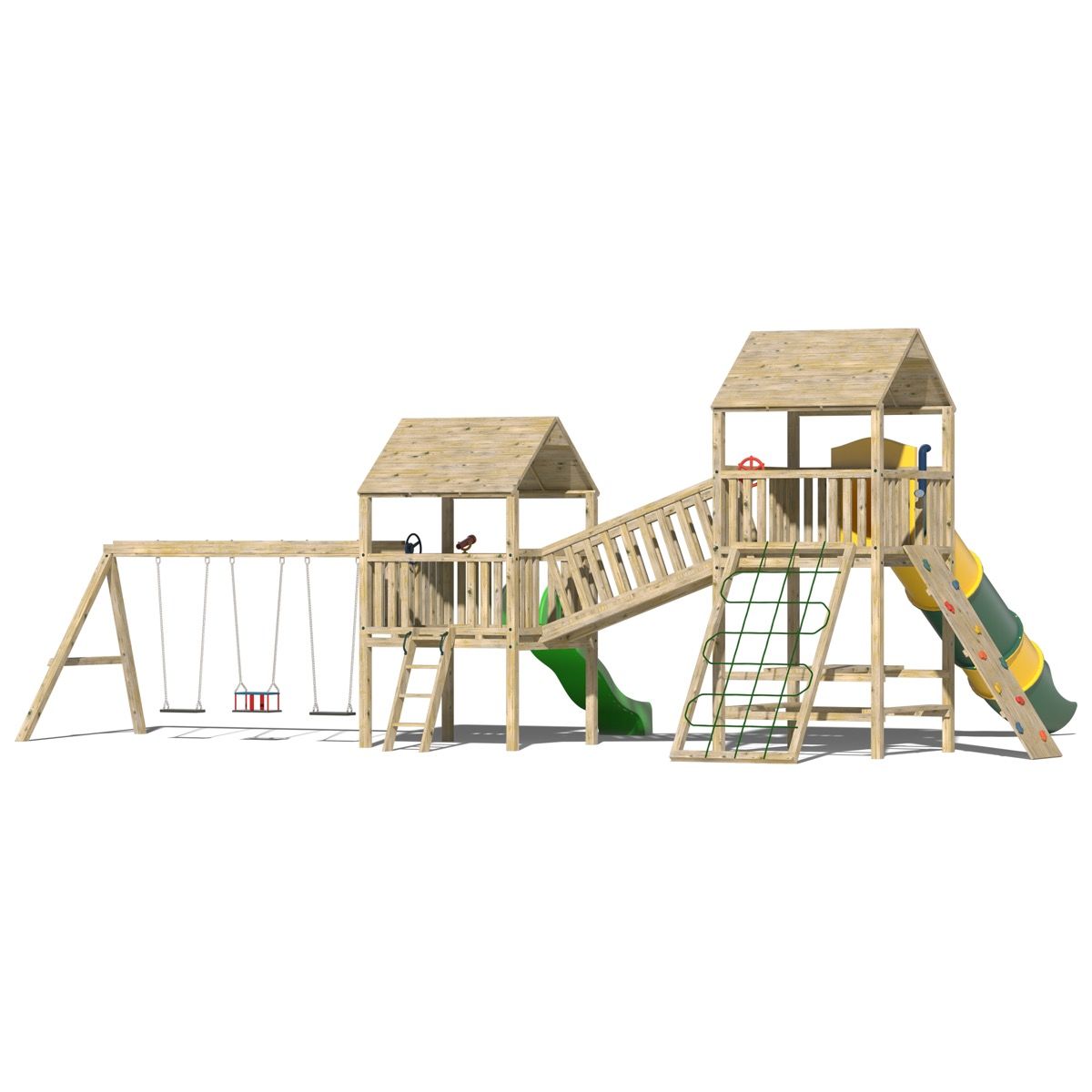 Kids Wooden Climbing Frame with Enclosed Tube Slide, Steps and Swings - Commercial Roscommon