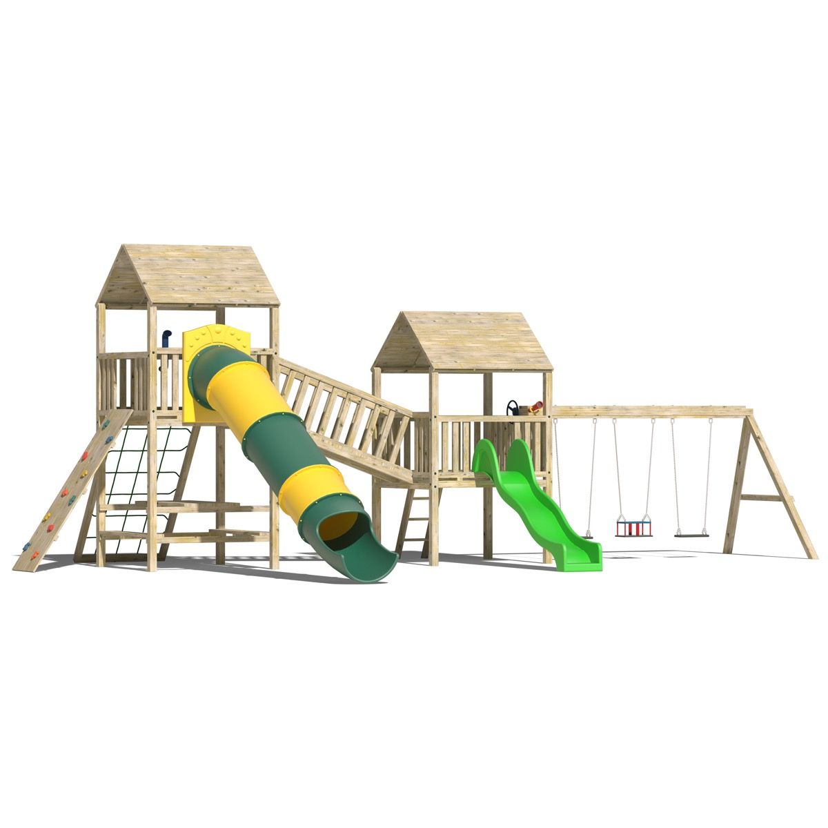 Kids Wooden Climbing Frame with Enclosed Tube Slide, Steps and Swings - Commercial Roscommon
