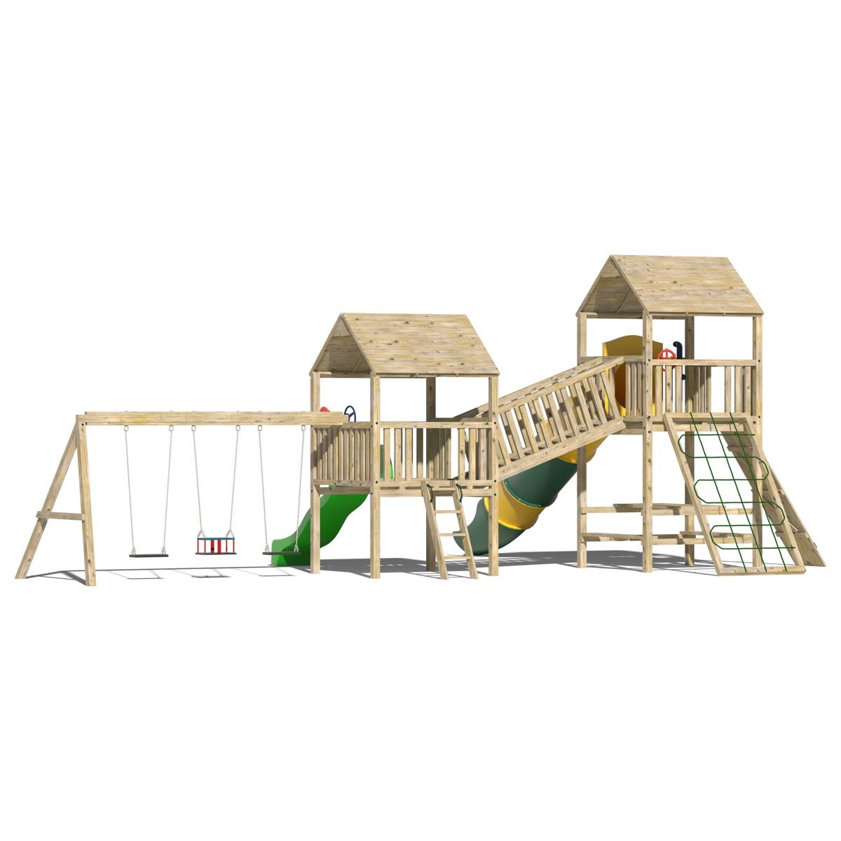 Kids Wooden Climbing Frame with Enclosed Tube Slide, Steps and Swings - Commercial Roscommon
