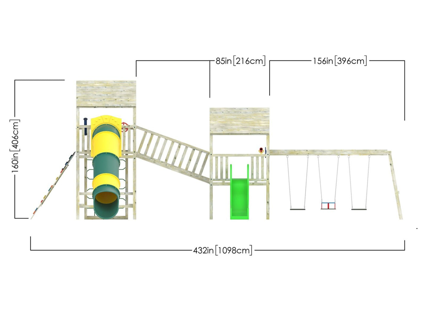 Kids Wooden Climbing Frame with Enclosed Tube Slide, Steps and Swings - Commercial Roscommon