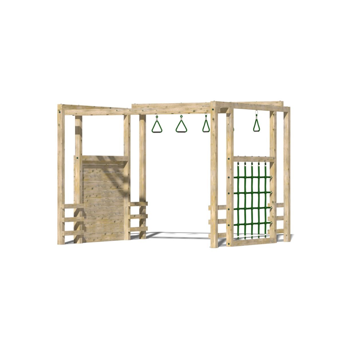 Kids Wooden Climbing Frame with Armoured Rope and Wide Rockwall - Commercial Warrior