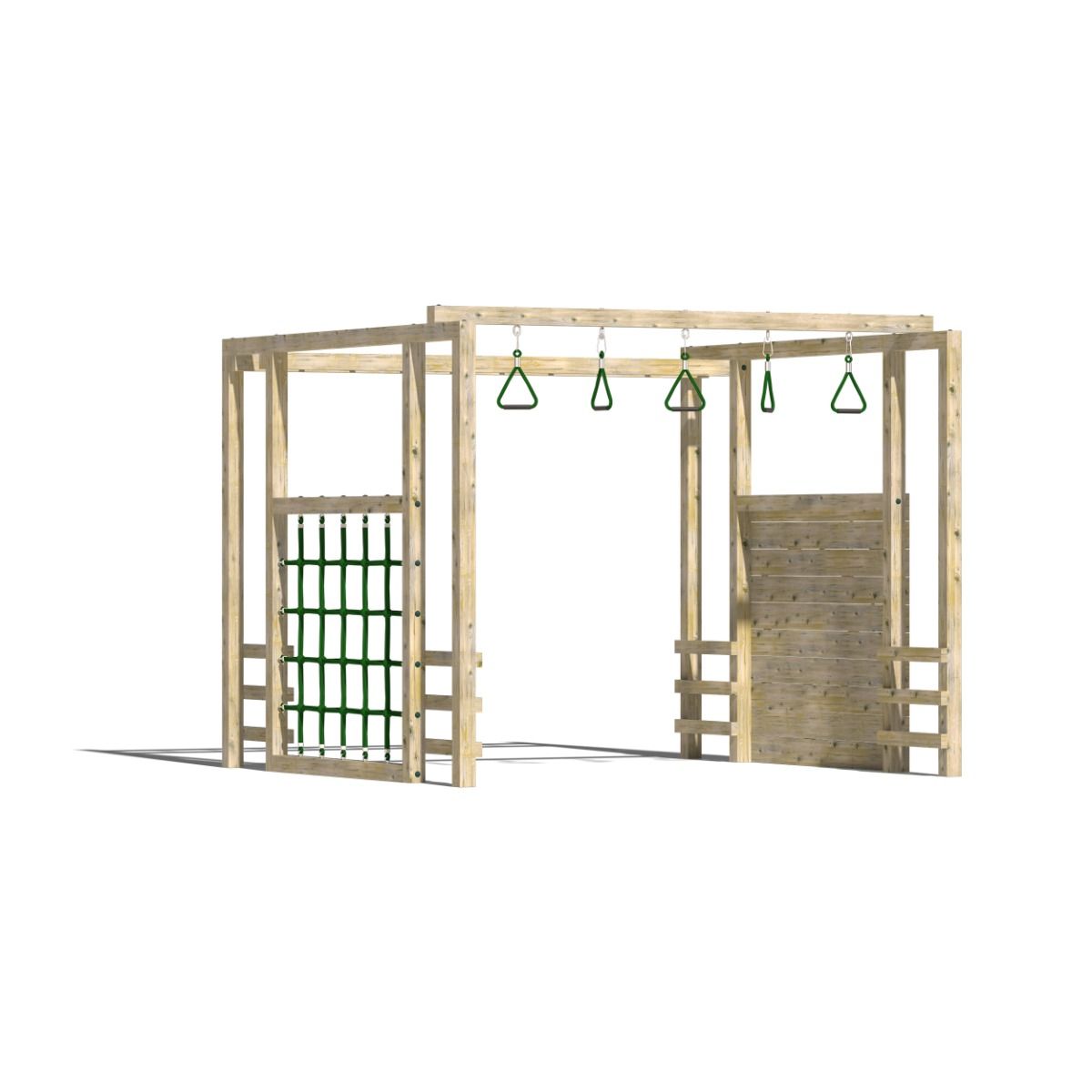 Kids Wooden Climbing Frame with Armoured Rope and Wide Rockwall - Commercial Warrior