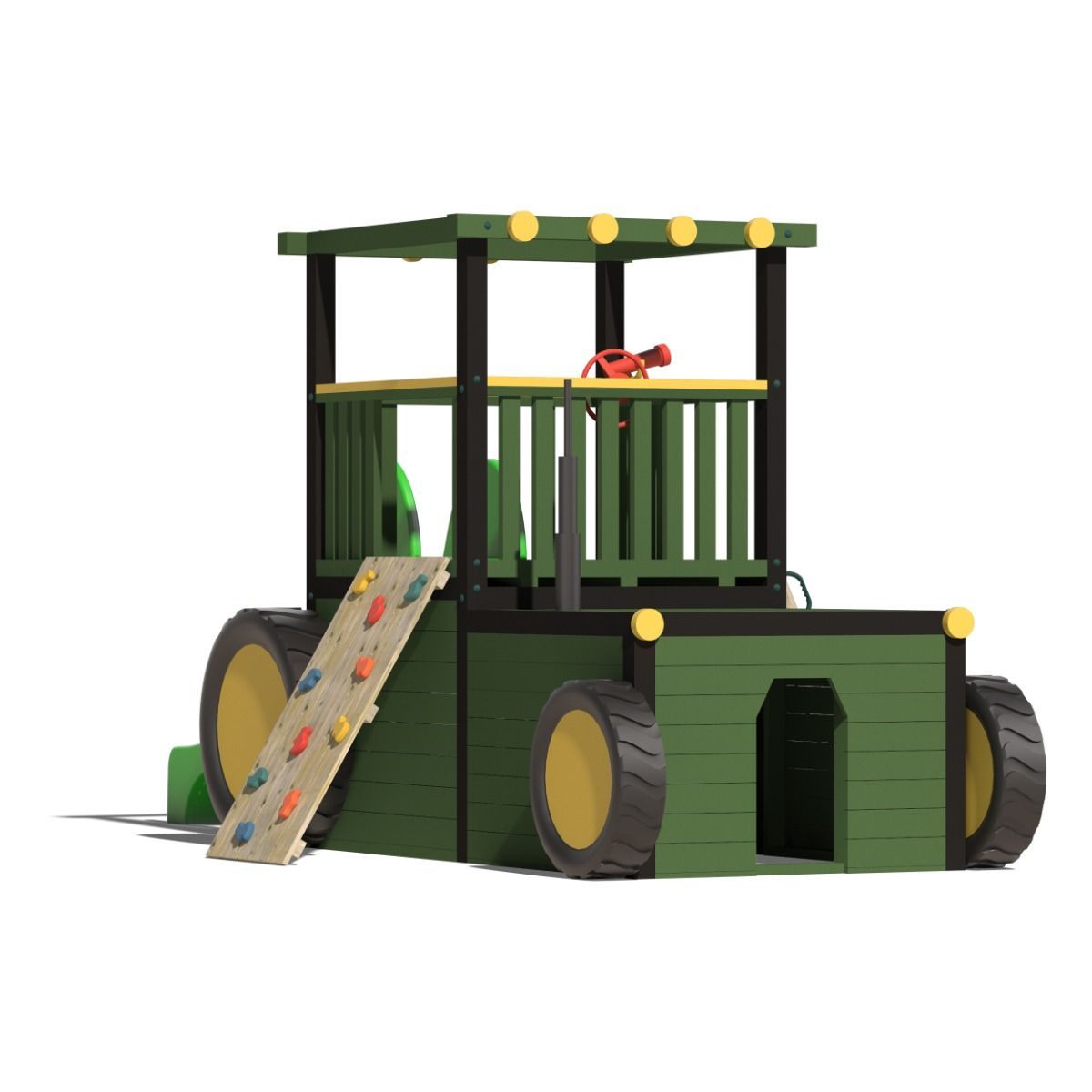 Kids Wooden Climbing Frame with Slide, Steps and Rockwall - Commercial Tractor