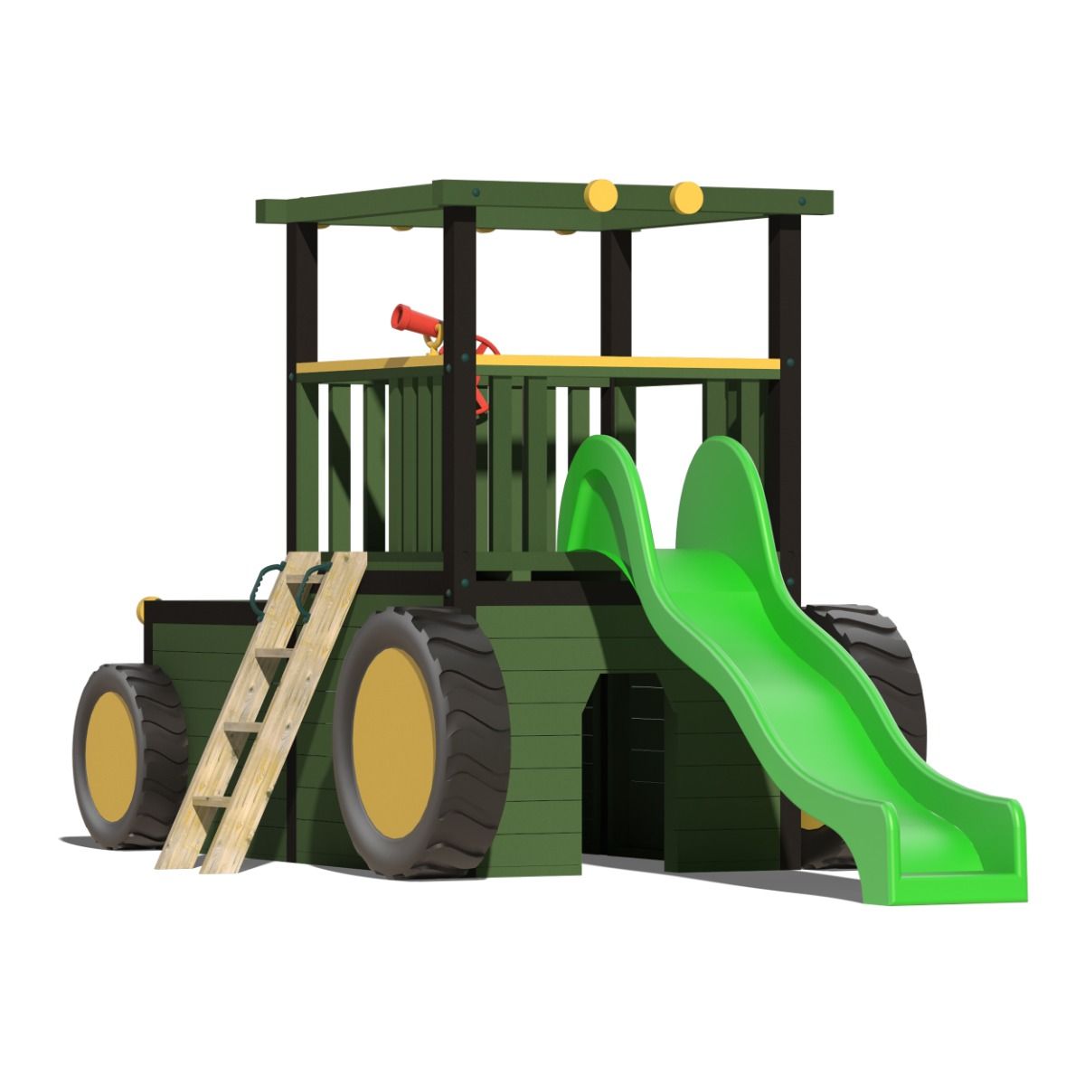 Kids Wooden Climbing Frame with Slide, Steps and Rockwall - Commercial Tractor
