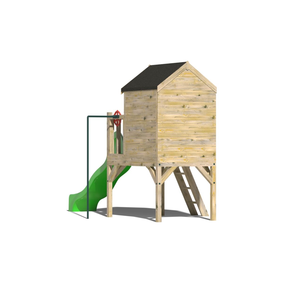 Kids Wooden Playhouse with Slide, Steps and Fireman's Pole - Commercial Dollys Playhouse