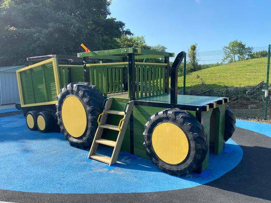 Kids Climbing Frame Complete with 2 Sets of Steps, Slide and Rockwall - Commercial Tractor and Trailer