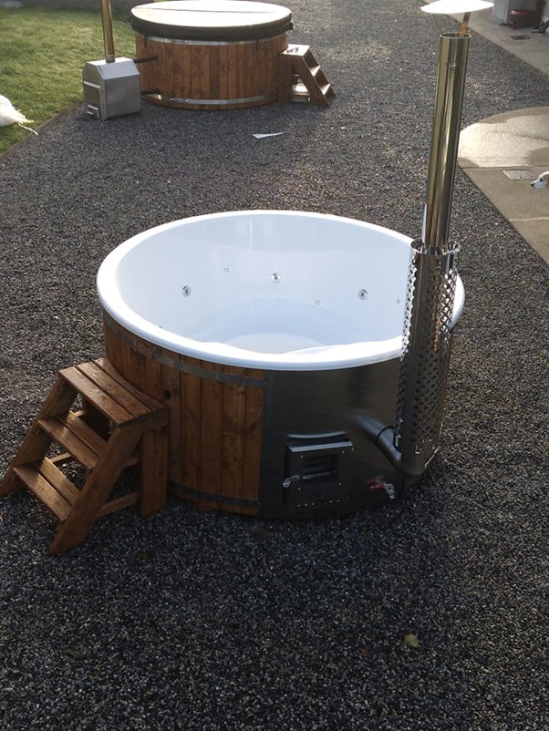 Wood Fired Hot Tub With Internal Burner, Air Jacuzzi System, And Hydro Massage System