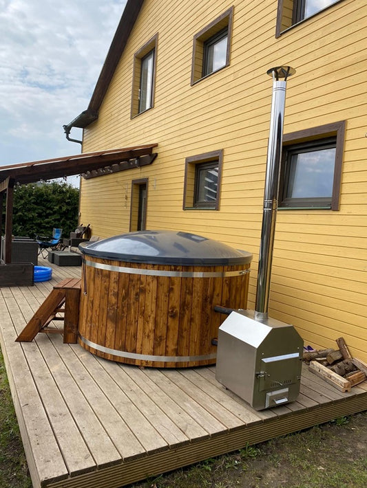 Wood Fired Hot Tub With External Burner, Air Jacuzzi System And Hydro Massage System